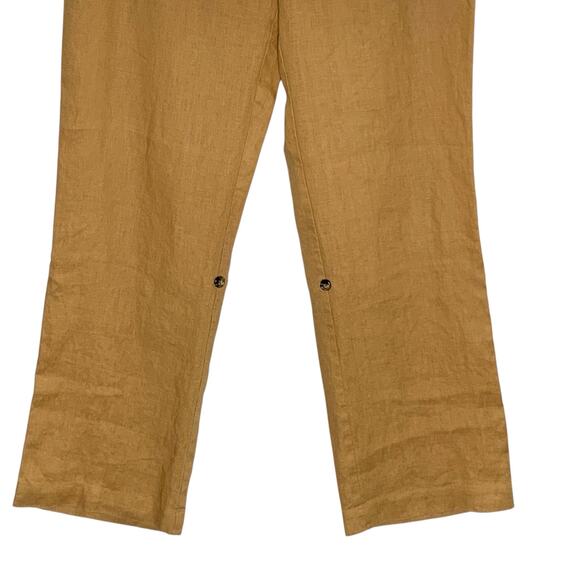 Saks Fifth Avenue 10 Sport Womens Convertible Wide Leg Pants 100% Linen Tan - Picture 5 of 9